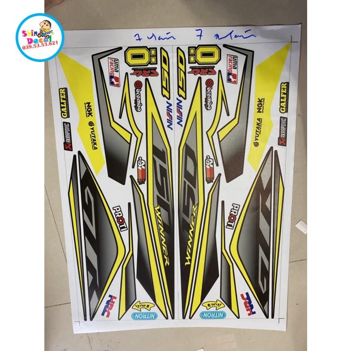 Tem xe xe winner v1 gtr vàng dán xe đen nhám