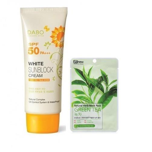 [ Bộ 2] Kem Chống Nắng Tự Nhiên Mỏng Nhẹ Dabo Whitening Sunblock Cream Hàn Quốc 70ml Và Mặt Nạ Benew.