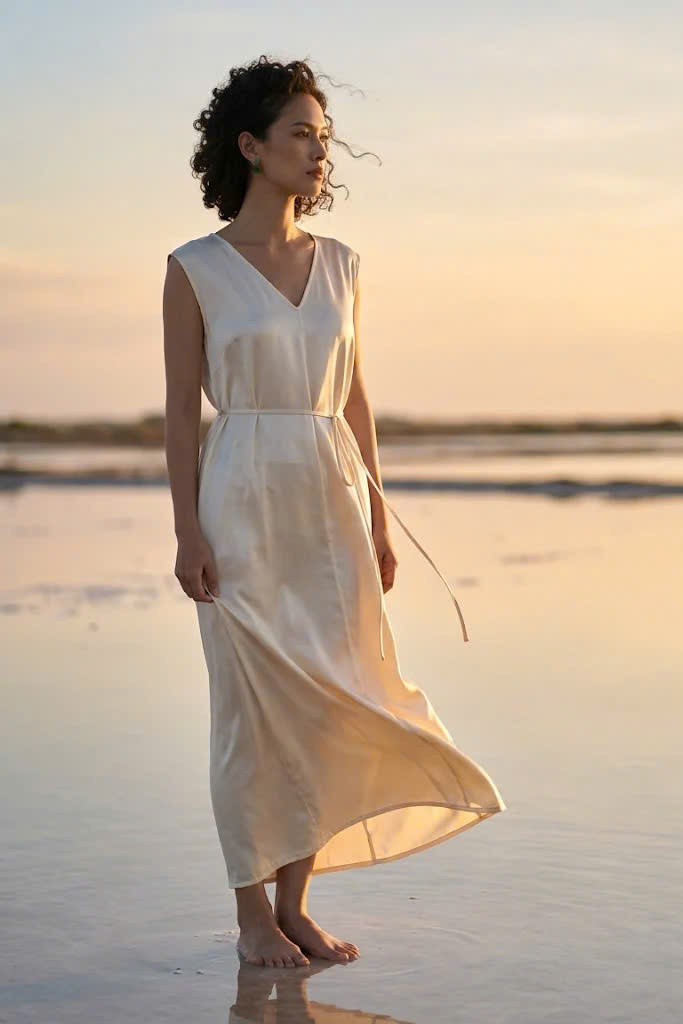 Đầm Suông Maxi Lụa Tơ Tằm Tĩnh Hải DRE202 Thời trang thiết kế Hity