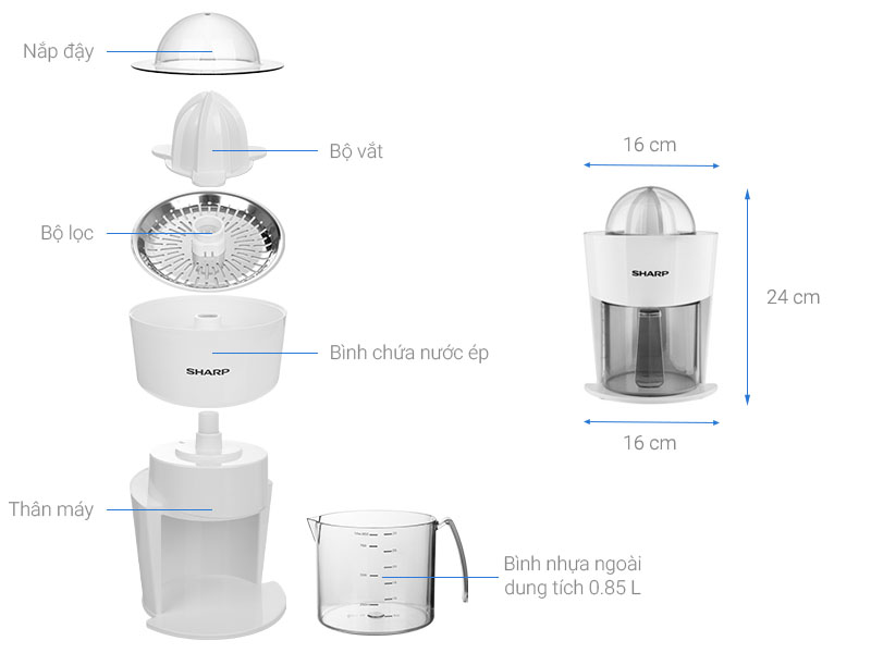 Máy vắt cam Sharp 40W EJ-J408-WH, Tự động đảo chiều vắt - Hàng chính hãng