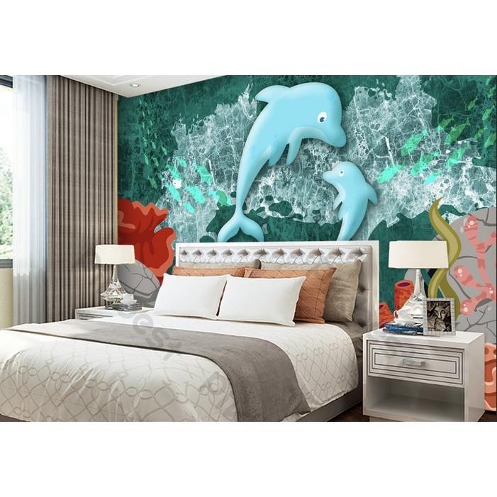 Tranh dán tường Tranh dán tường Cá heo âm thanh nổi bật, tranh dán tường 3d hiện đại MS697391