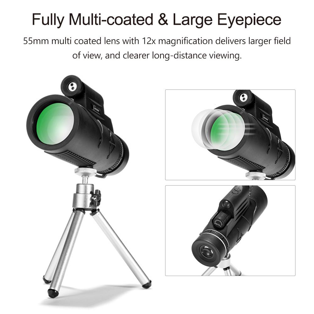12x50 High Definition Monocular Night Vision Monocular IR Illuminator Telescope with Tripod Phone Mount Carrying