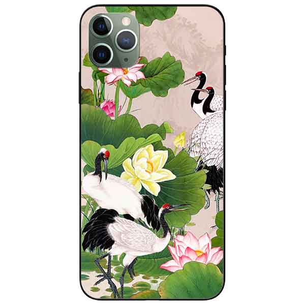 Ốp lưng in cho Iphone 11 Pro Mẫu Sen Và Hạc