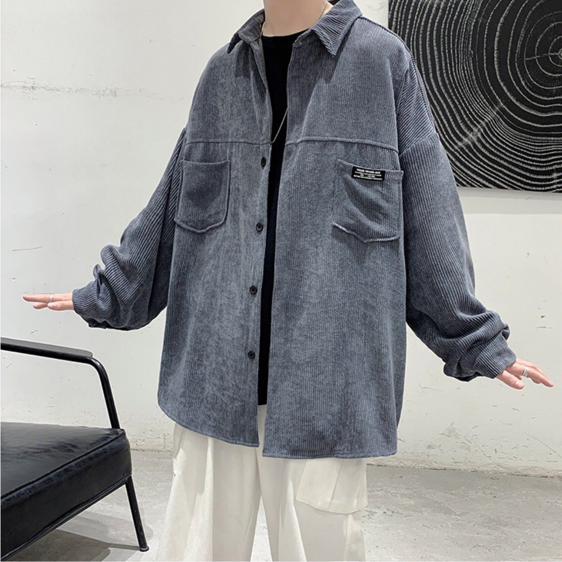 Áo sơ mi unisex form rộng - somi nam nữ sọc số 3