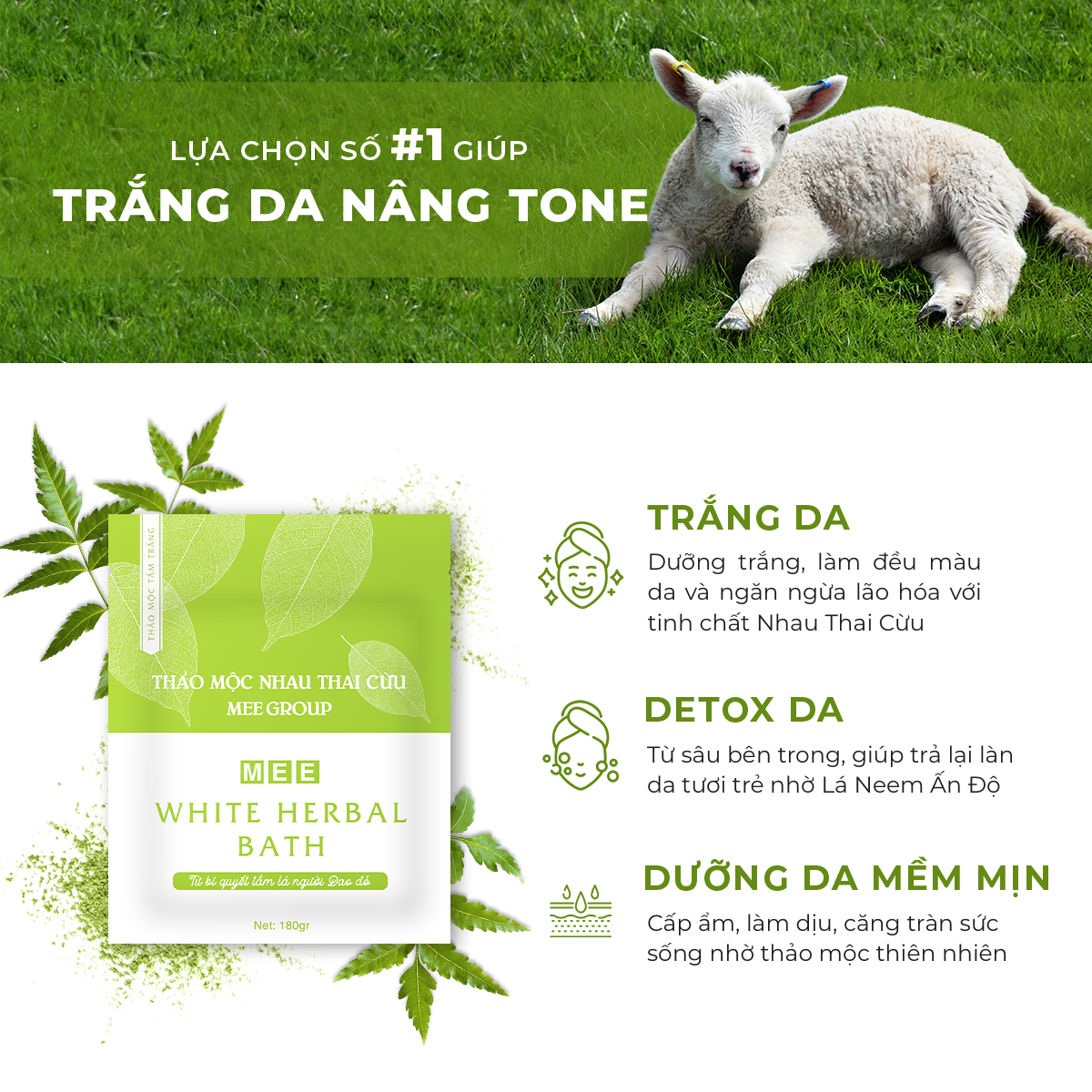 Tắm Trắng Nhau Thai Cừu - Combo 3 tắm trắng MEE NATURAL