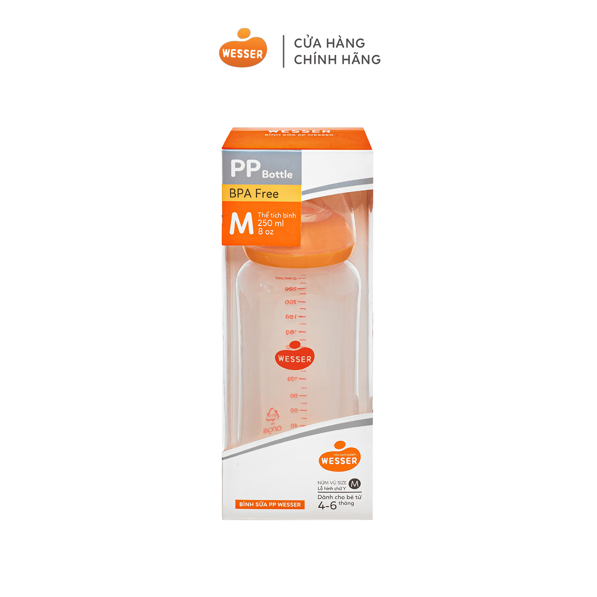 Bình sữa Wesser cổ hẹp PP 250ml