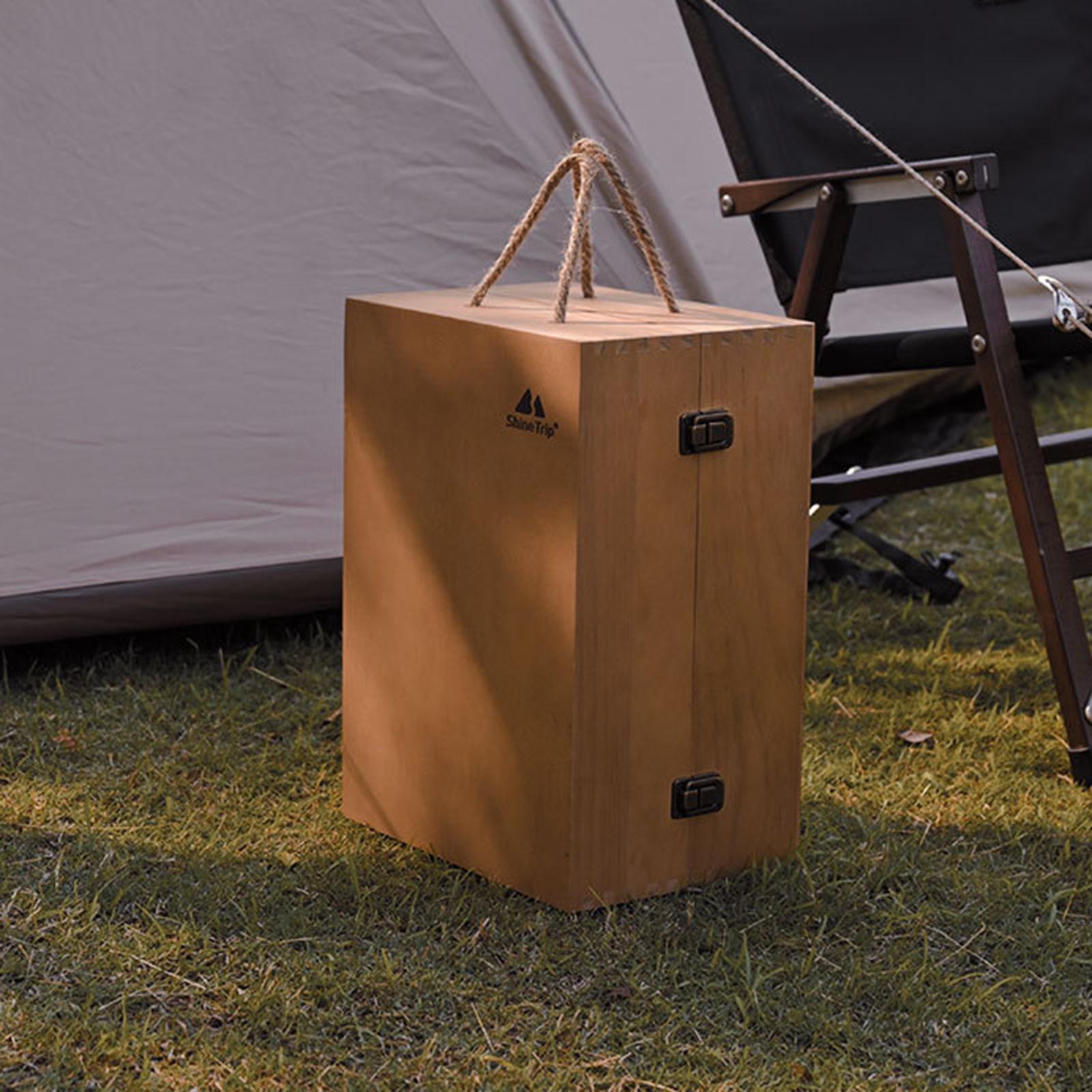 Outdoor Wood Camping Condiment Storage Box BBQ Travel Oil Bottle Spices Container Seasoning Tin Organizer Case