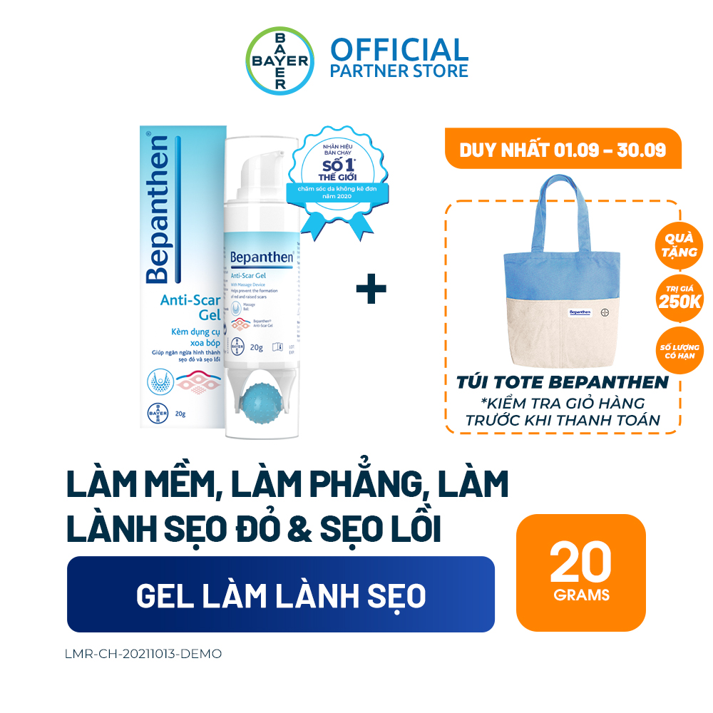 Gel Giúp Ngăn Ngừa Hình Thành Sẹo Đỏ Và Sẹo Lồi Kèm Dụng Cụ Xoa Bóp Bepanthen Anti-Scar Gel