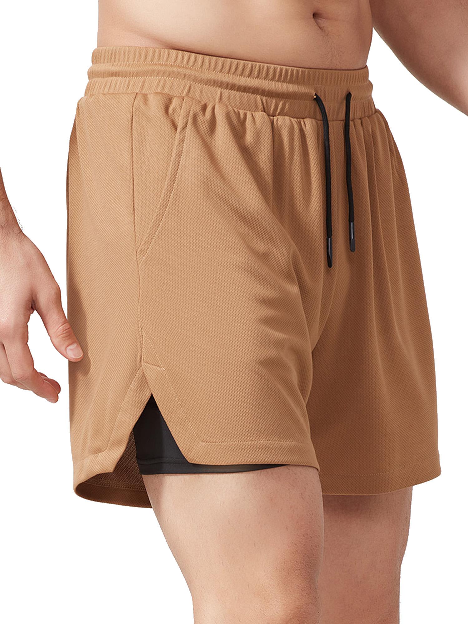 Quần short thể thao nam có lót 2 trong 1 với túi có dây quấn khăn Nhanh chóng khô quần short thể dục chạy bộ