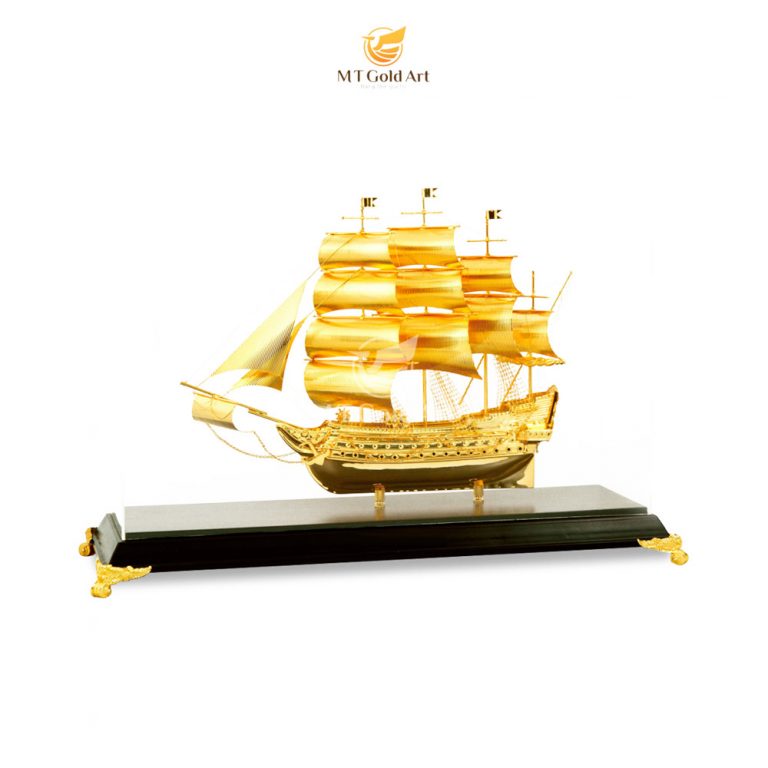 Mô hình thuyền mạ vàng MT Gold Art L52- Hàng chính hãng, trang trí nhà cửa, phòng làm việc, quà tặng sếp, đối tác, khách hàng, tân gia, khai trương