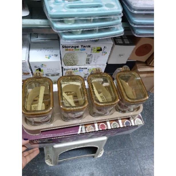 Bộ gia vị thủy tinh cao cấp 3 ngăn và 4 ngăn