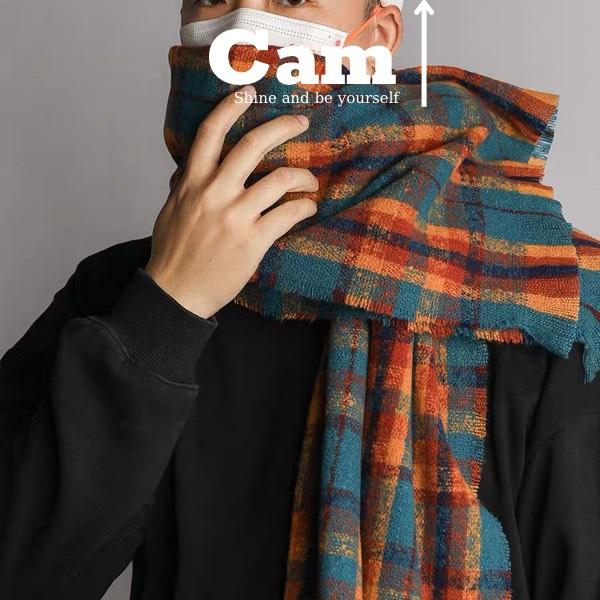 Khăn Len Quàng Cổ Nam Nữ Khăn Len Đôi Quàng Cổ Tặng Quà Noel Khăn Len Quàng Cổ Nam Nữ Khăn Kẻ Caro Vintage Cam