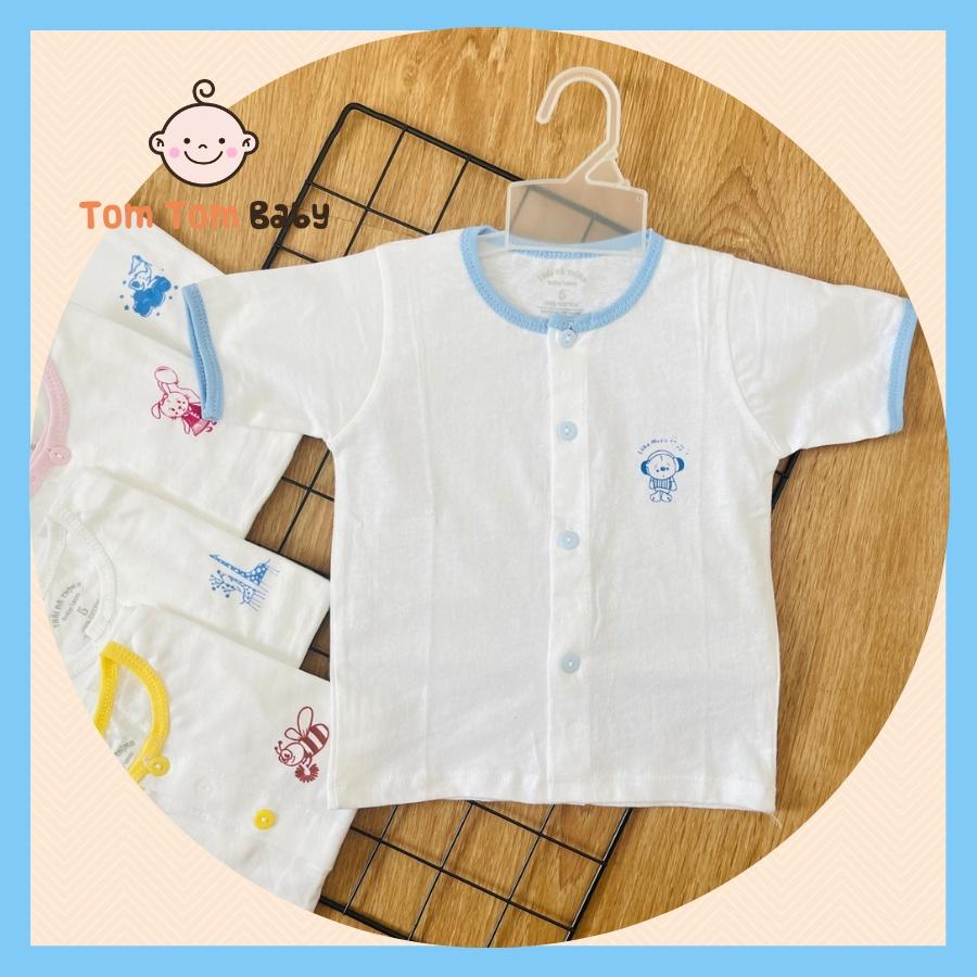 COMBO 5 Áo Sơ sinh cotton 100% Thái Hà Thịnh | Mẫu Tay Ngắn Trắng cài nút giữa | Size 1-5 cho bé sơ sinh - 11kg