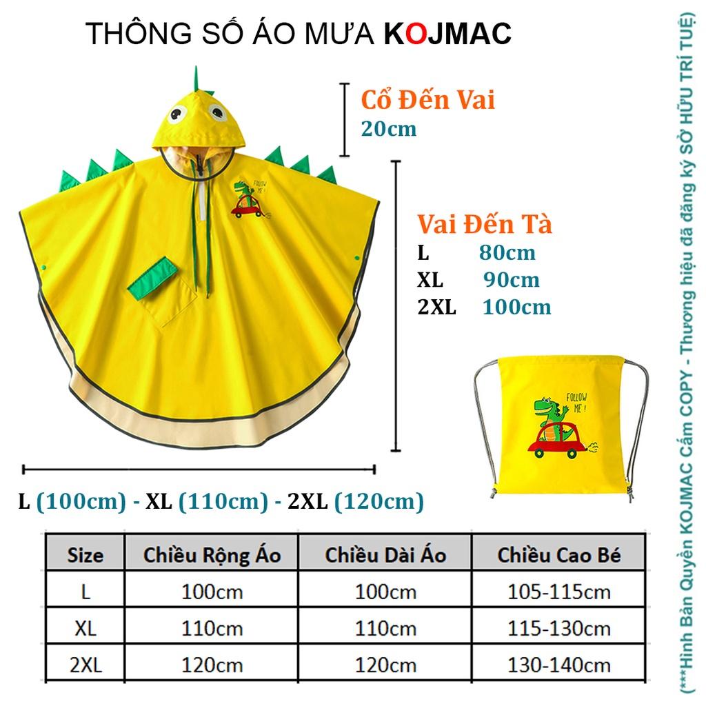 Áo Mưa Trẻ Em KOJMAC Kids Raincoat Fashion Khủng Long Cao Cấp ( Tặng Túi smally Khoác Cho Bé Gái Trai Đi Mưa Dễ Thương )