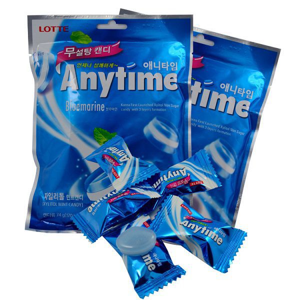 Combo 6 gói Kẹo bạc hà xylitol Lotte Anytime Bluemarine 60gr (Sugar free)
