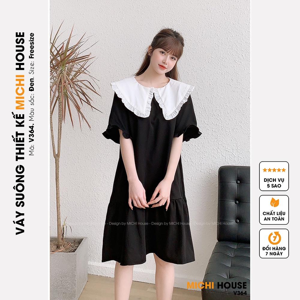 Đầm Suông Đen Phối Cổ Trắng MICHI House V364 Váy Xuông Đuôi Cá Thiết Kế Xinh Freesize