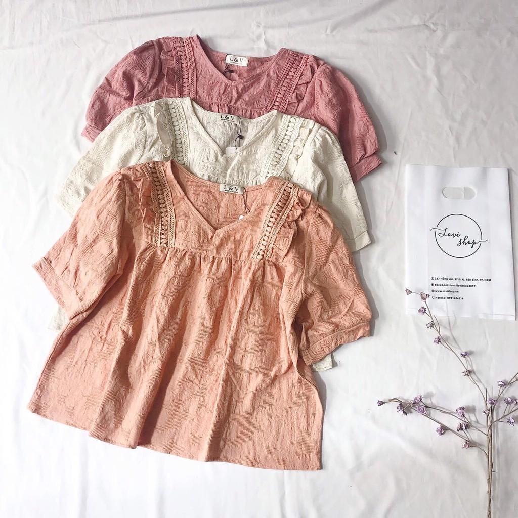 Áo xô thêu babydoll Lovi Áo thêu Babidon dễ thương