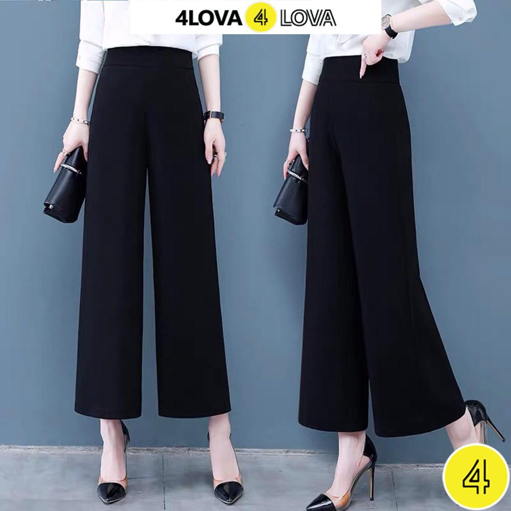 Quần tây ống rộng nữ dáng suông công sở basic 4LOVA Culottes dài khóa sườn cạp cao tôn dáng