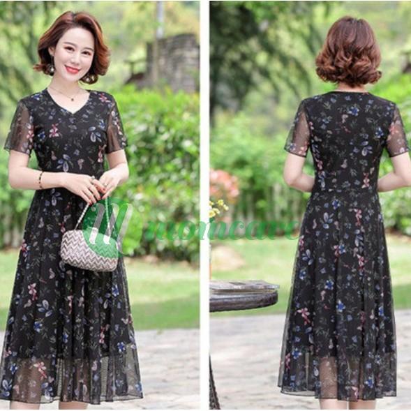 Váy nữ trung niên cho mẹ Voan V74, Áo đầm trung tuổi thời trang mùa hè đẹp cao cấp sang trọng dự tiệc U40 U50 Bigsize