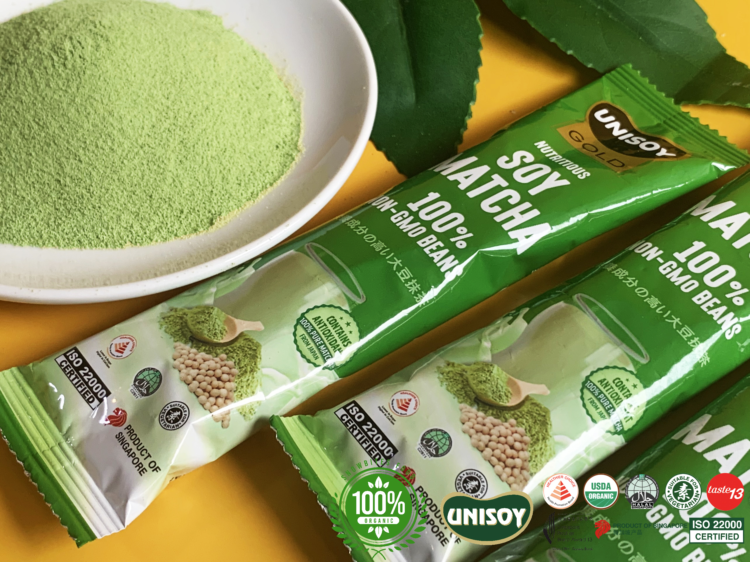 Bột đậu nành Matcha Unisoy 210g (10 gói x 21g)