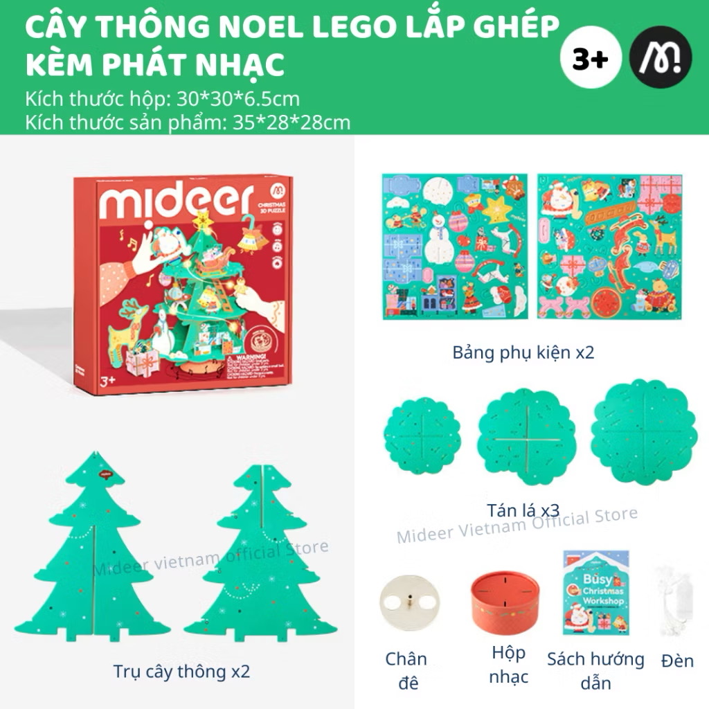 Đồ chơi lắp ghép Cây thông Noel kèm nhạc Giáng sinh - Mideer Christmas Rotating Music 3D Puzzle