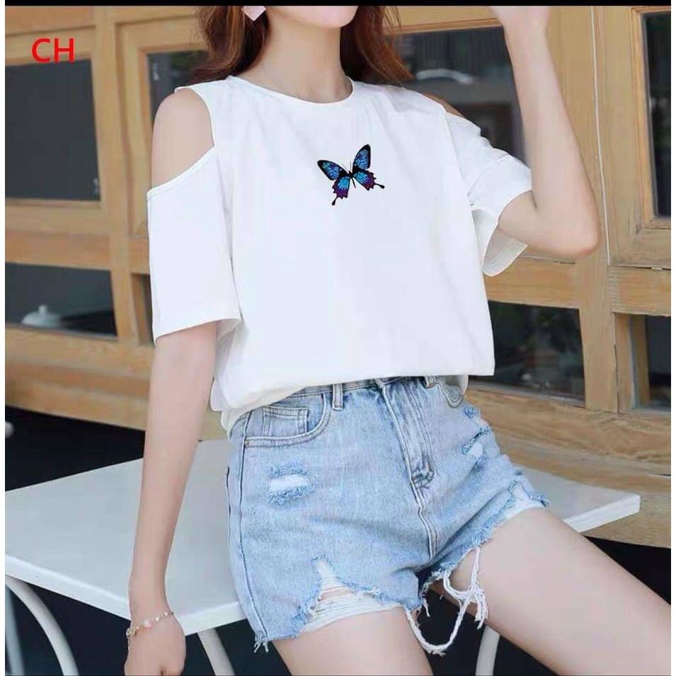 Áo phông nữ cổ tròn hở vai siêu xinh