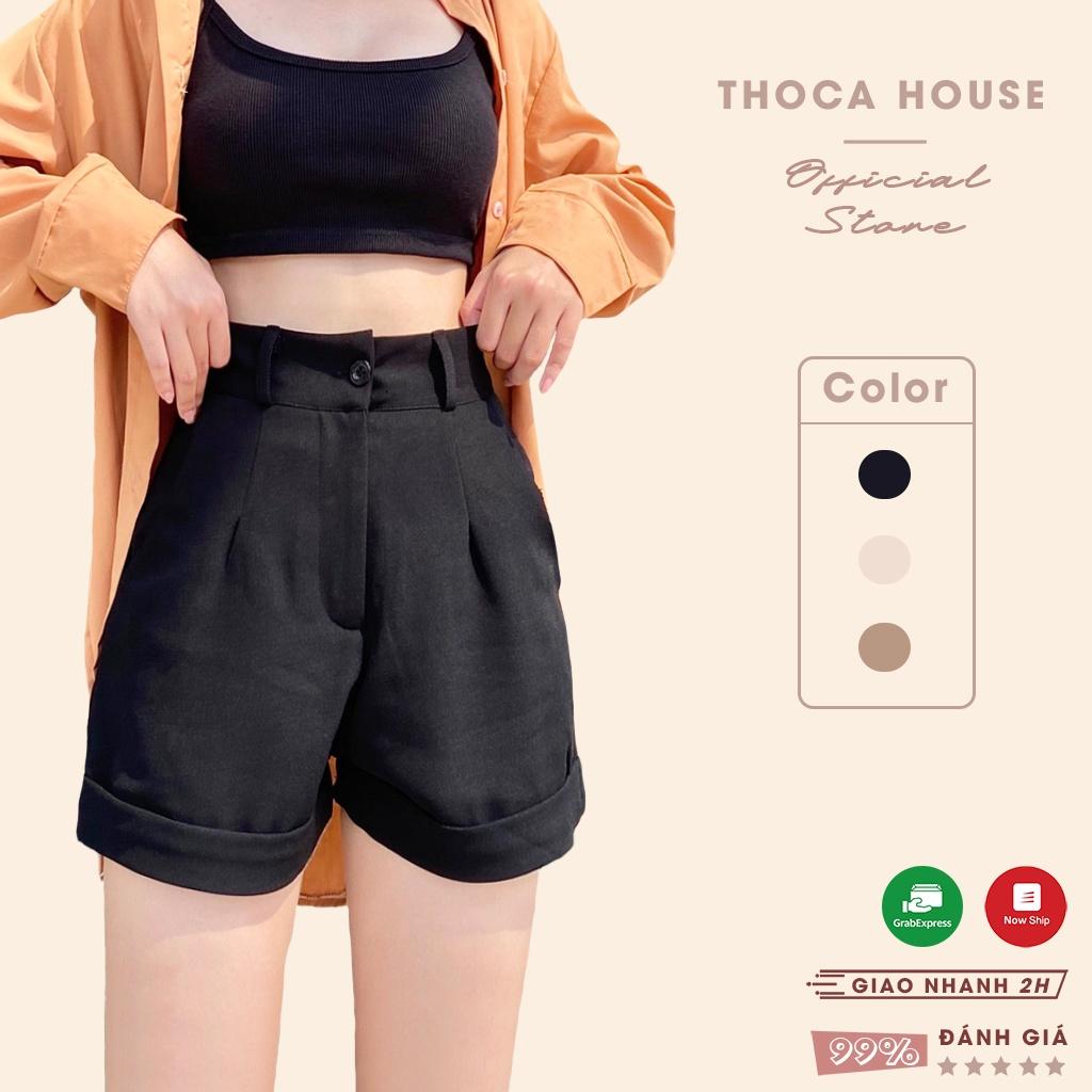 Quần short tây đen, nude, nâu trơn kiểu săn lai THOCA HOUSE trẻ trung hiện đại, chuẩn form dày dặn