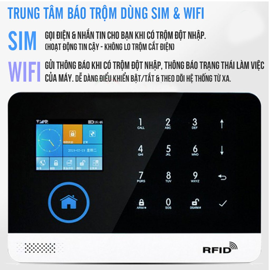 Vinetteam Bộ Báo Động Chống Trộm Không Dây Trung Tâm Dùng Sim Và Wifi Cảm Biến Mở Cửa Chống Trộm, Chuông Báo Động Độc Lập, Lắp Đặt Dễ Dàng - Báo Trộm Qua Điện Thoại, Gọi Điện, Nhắn Tin - Hàng Nhập Khẩu