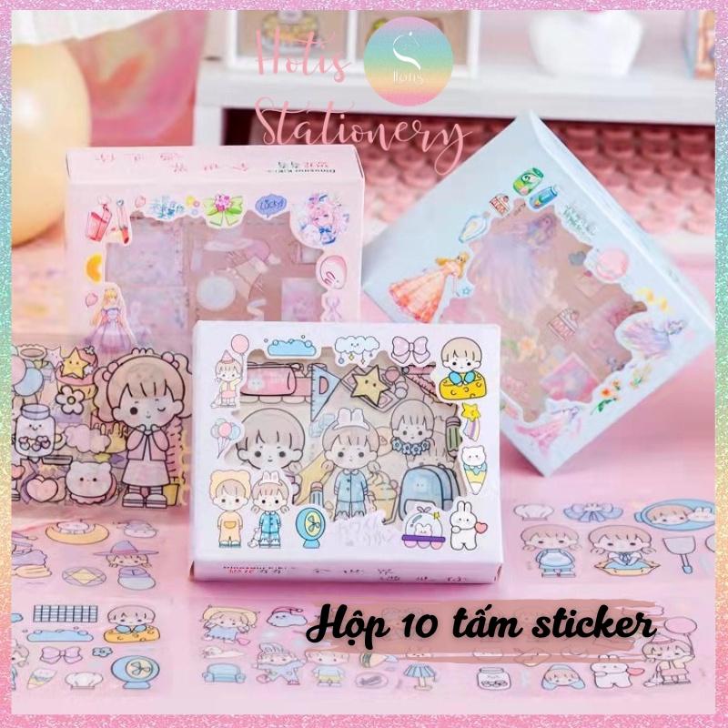 Hộp 10 tờ Sticker Anime Nhật Hàn Trung trang trí sổ