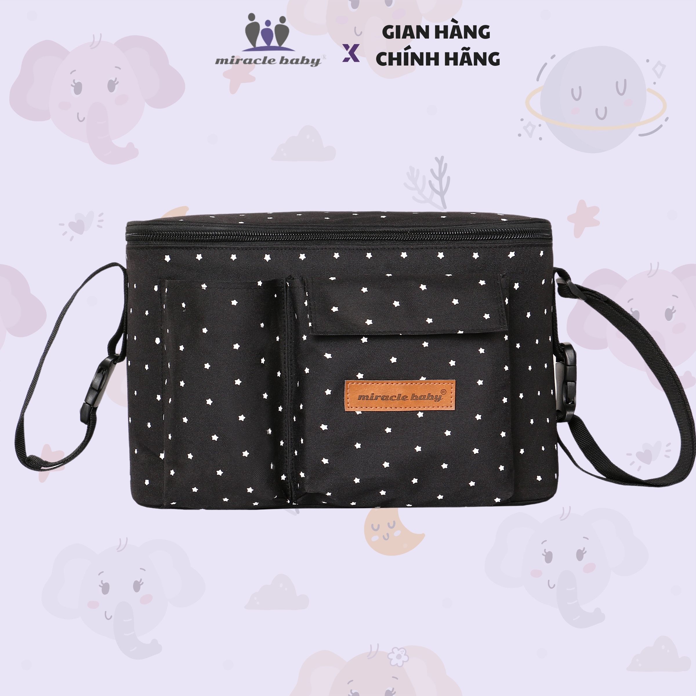 Túi treo xe đẩy/ túi đựng đồ Miracle Baby cho bé họa tiết ngôi sao đa di năng, tiện ích