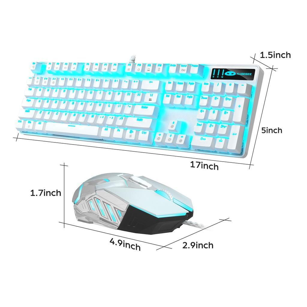 Bàn phím cơ MAGEGEE 104 phím và chuột gaming có đèn led switch xanh lam/đen cho máy tính xách tay