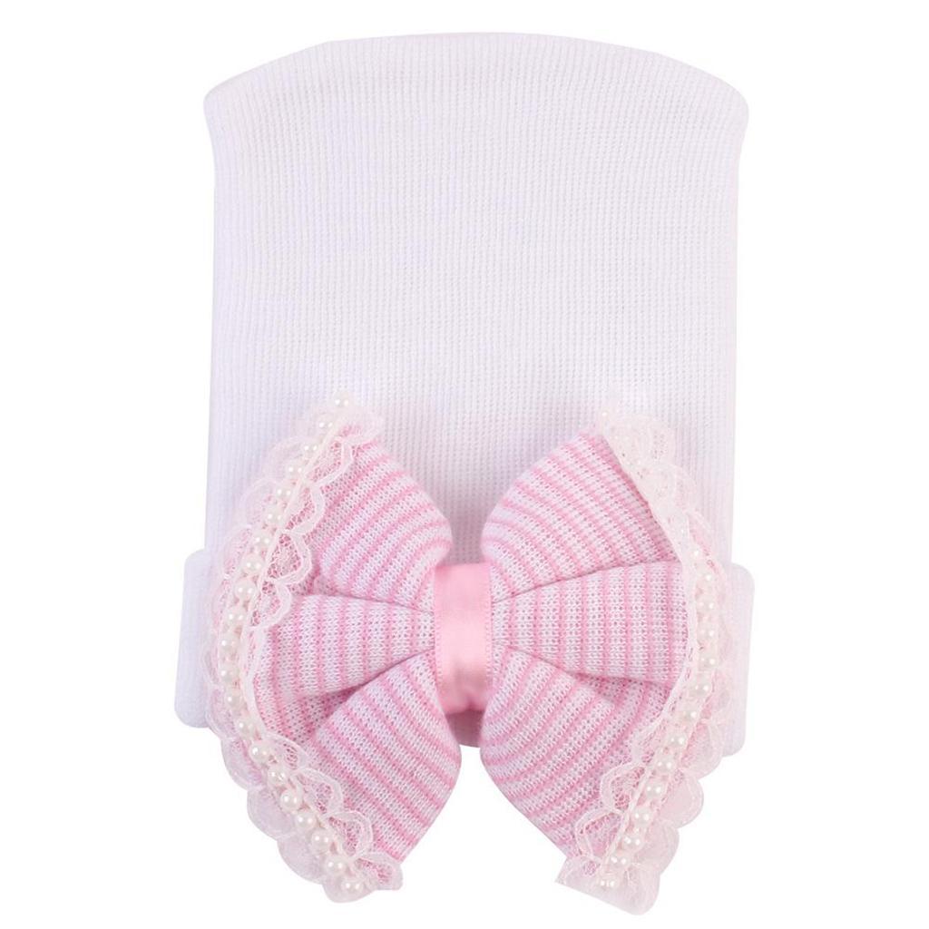 New Unisex Baby Infant Striped Soft Hat Cap For Newborn Beanie Big Bow