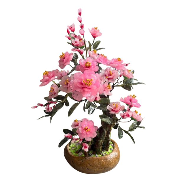 Cây Đào Thạch Anh Hồng Tự Nhiên – Cao 50–60cm – Decor Phòng Khách, Quầy Lễ Tân, Bàn Làm Việc