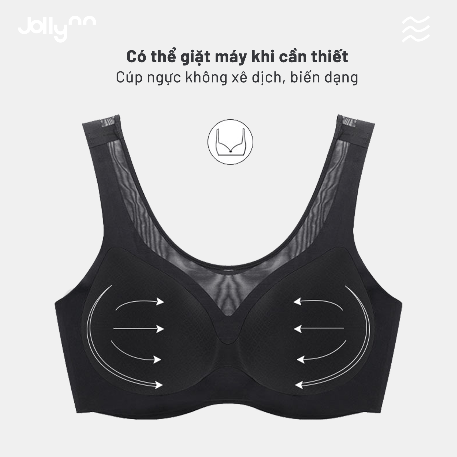 Áo ngực thể thao Jollynn Cheer V Sport Bra không gọng, vừa vặn, cổ chữ V, thông gió tốt, màu trơn