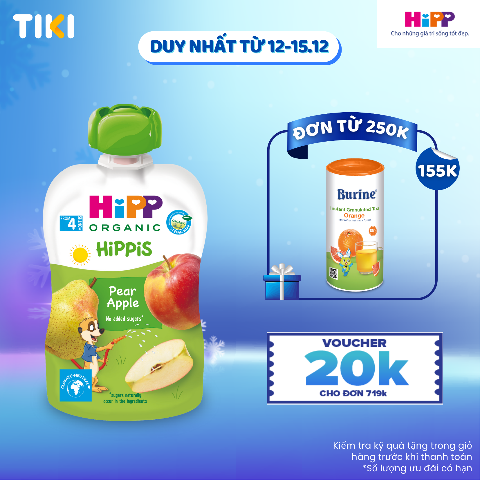 Dinh dưỡng 100% Trái cây nghiền Organic HiPPiS Lê, Táo