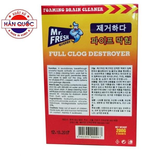 Bộ 5 hộp bột thông cống Mr Fresh Hàn Quốc 200g - an toàn cho đường ống