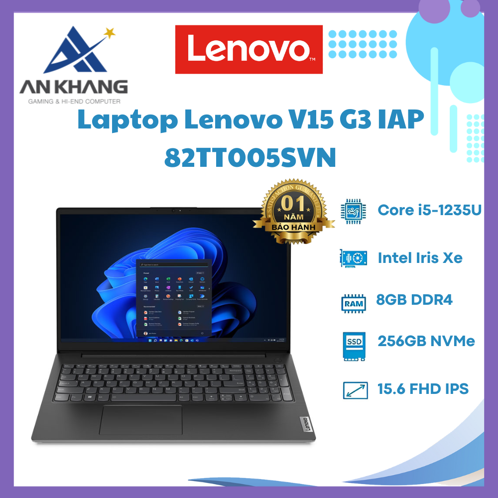 Laptop Lenovo V15 G3 IAP 82TT005SVN (Core i5-1235U | Ram 8GB | 512GB SSD | 15.6inch FHD | No OS | Xám) - Hàng Chính Hãng