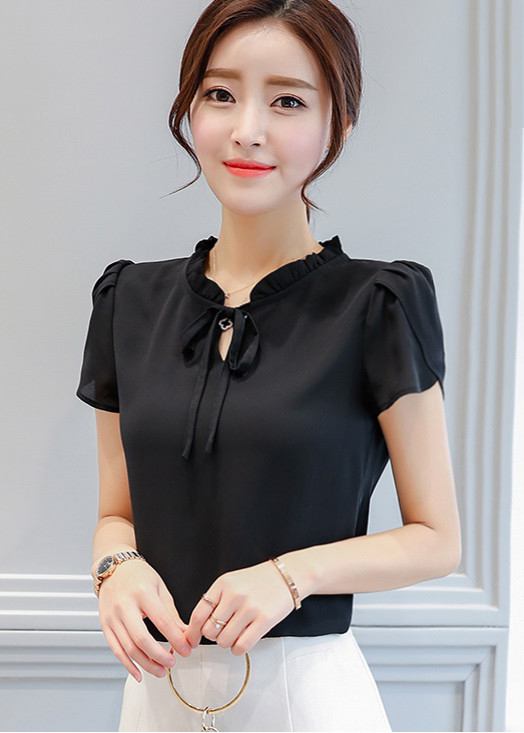 Áo sơ mi nữ cổ bèo tay búp sen, chất vải cát mềm mịn thích hợp mùa hè, thời trang trẻ, phong cách Hàn Quốc