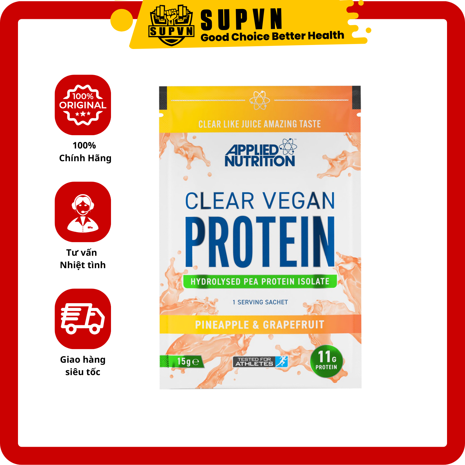 Clear Vegan Protein Hỗ Trợ Tăng Cơ 300g - Sữa Bổ Sung Đạm Vị Trái Cây, Phù Hợp Cho Người Ăn Chay - 1 Gói - Pineapple & Grapefruit