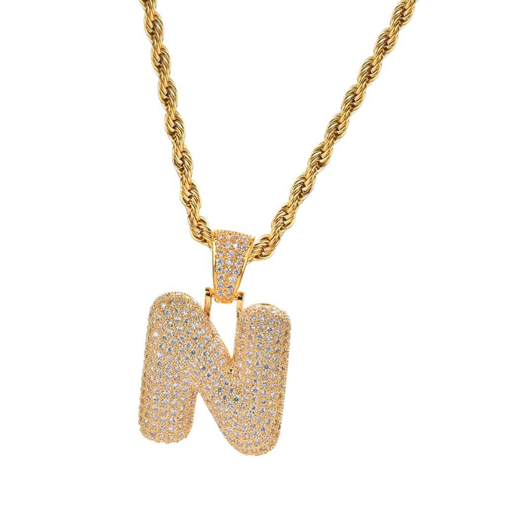18K 26-letter "N" Pendant With Mini Zircon Stone Necklace  Chain