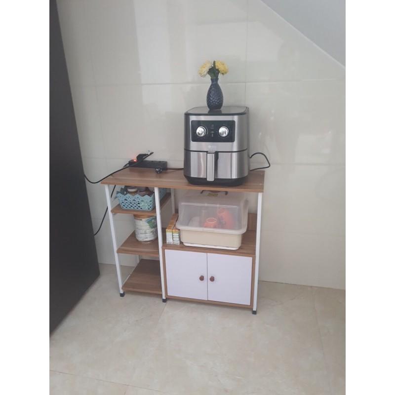 Kệ nhà bếp- Kệ GỖ Để Lò Vi Sóng 2 tầng Kèm 3 ngăn đựng đồ đa năng tiện ích