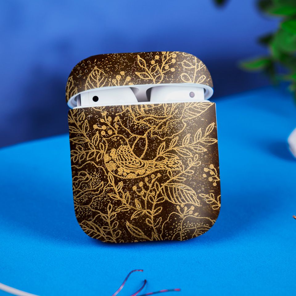 Miếng dán skin chống bẩn cho tai nghe AirPods in hình Bông Hồng Vàng - lsm007 (bản không dây 1 và 2