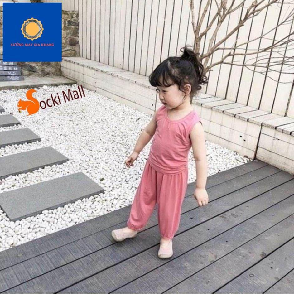 Đồ bộ quần áo thun bé trai, bé gái mặc cùng nhau, ba lỗ trơn, chất cotton mát mẻ - Quần áo trẻ em
