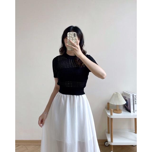 Áo len lỗ cổ tròn bo gấu 72a12 by germe