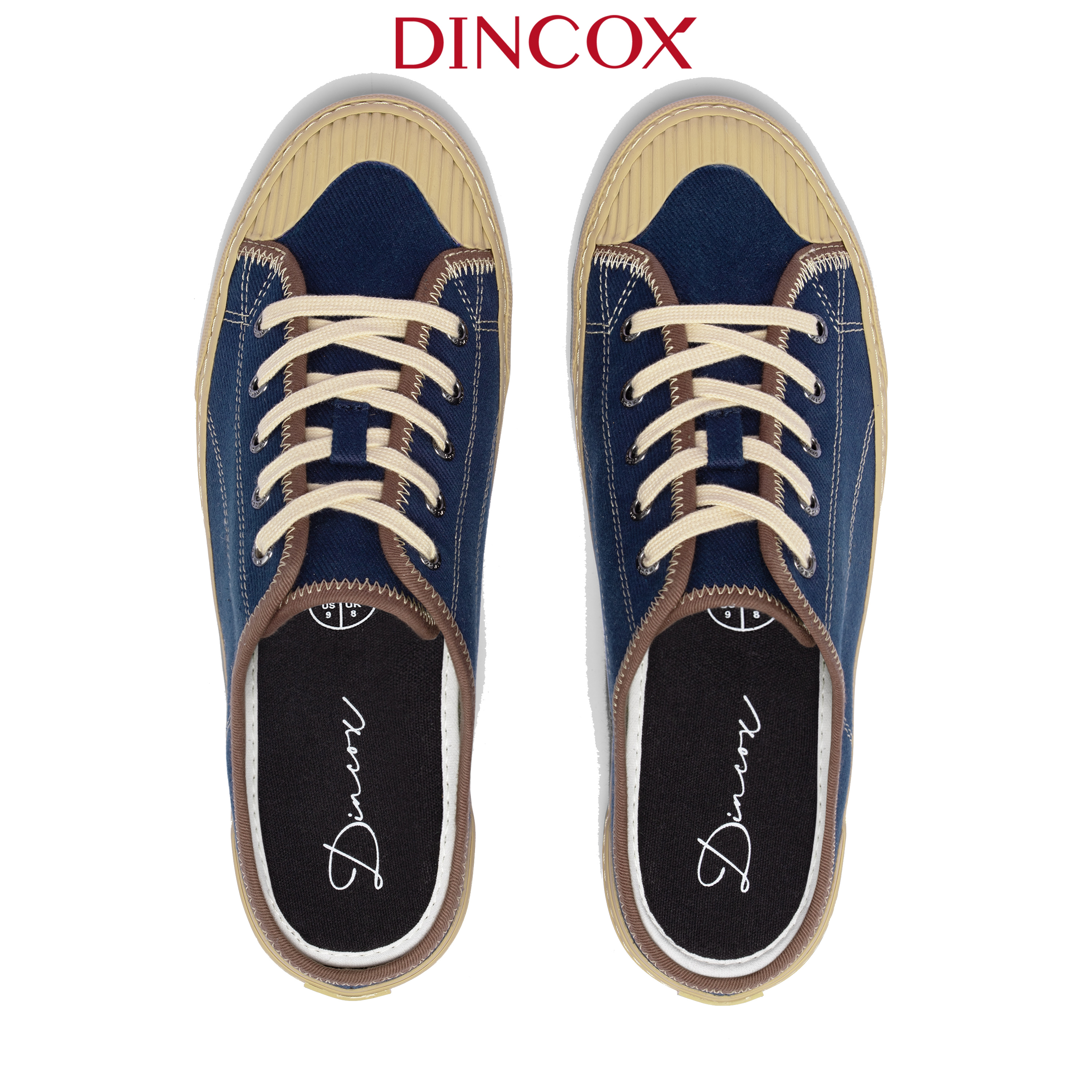 Giày Sục Đạp Gót Mules Vải Sneaker Unisex Tăng Chiều Cao 4cm DINCOX E10 Dark Navy