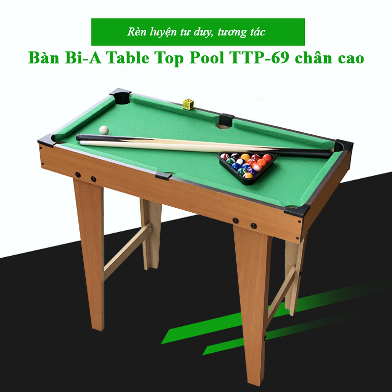 Đồ chơi bàn Bi-A bằng gỗ Table Pool TP-70 chân cao kích thước 70x40x60cm phù hợp với nhiều lứa tuổi