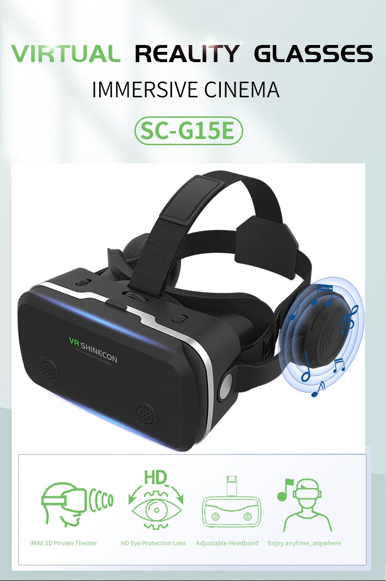 Bản Nâng Cấp VR Shinecon SC-G15E Kính Thực Tế Ảo Xem Film 3D Kèm Tai Nghe Stereo Dùng Cho Điện Thoại Từ 4.7 - 7 Inches - Hàng Chính Hãng