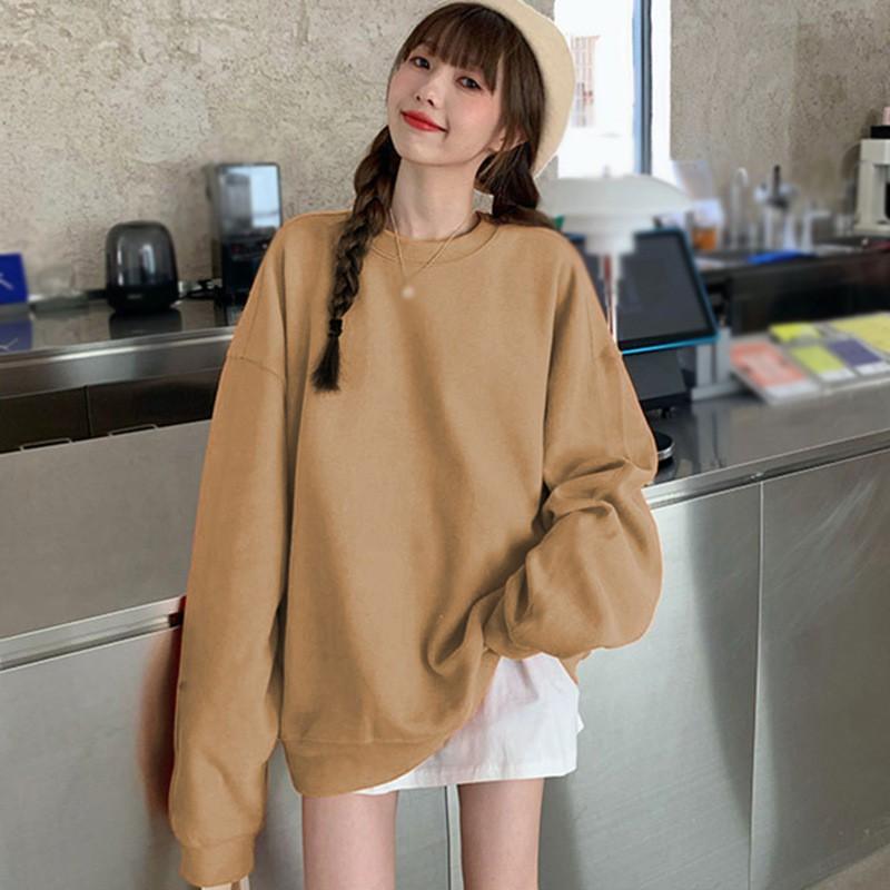 Áo Len Dài Tay Cổ Tròn Dáng Rộng Màu Sắc Ngọt Ngào Phong Cách Hàn Quốc