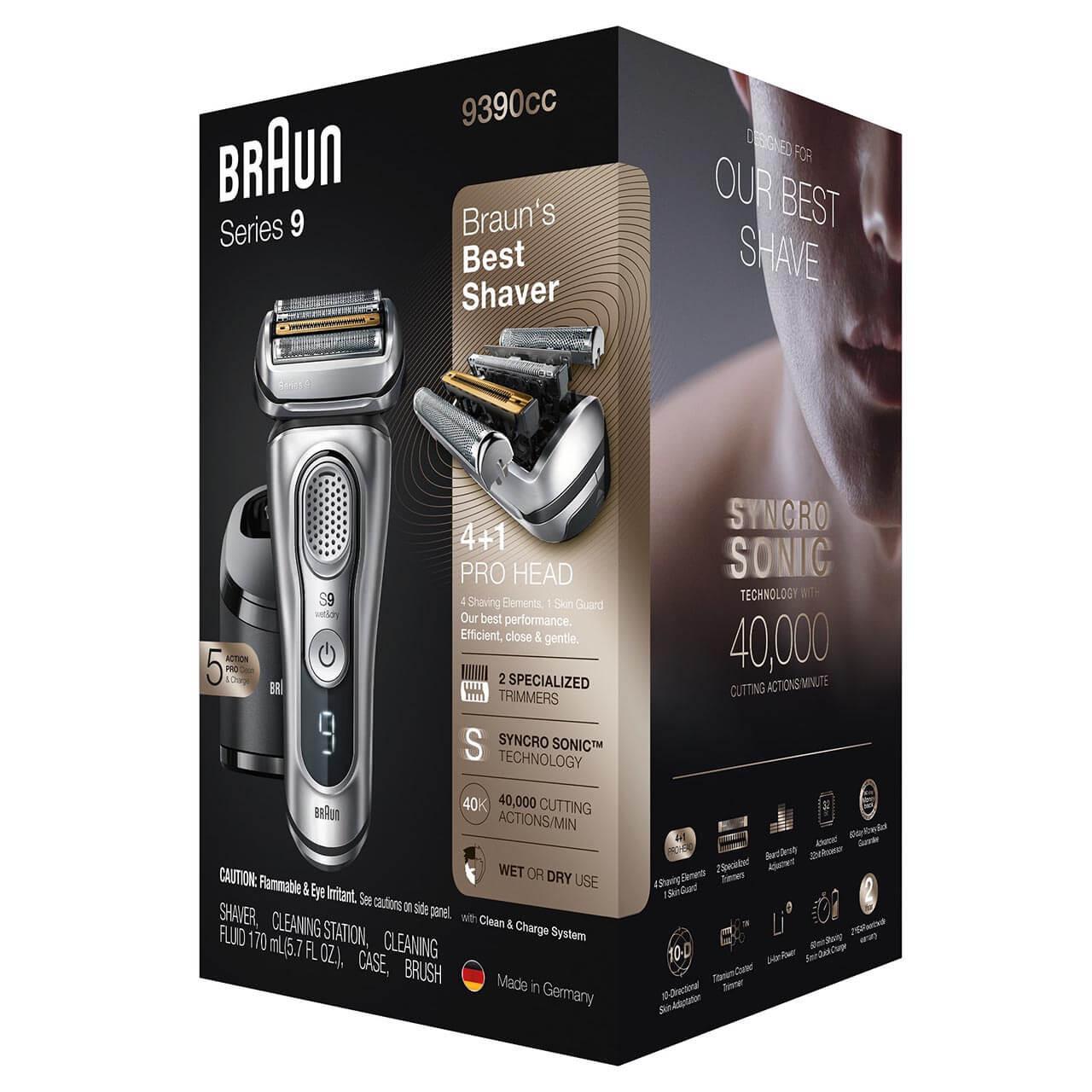 Máy Cạo Râu Nam Braun SERIES 9 9390CC, Braun Shaver, Sạc Nhanh, Vệ Sinh An Toàn Dưới Nước, Model 2023, Nhập Đức