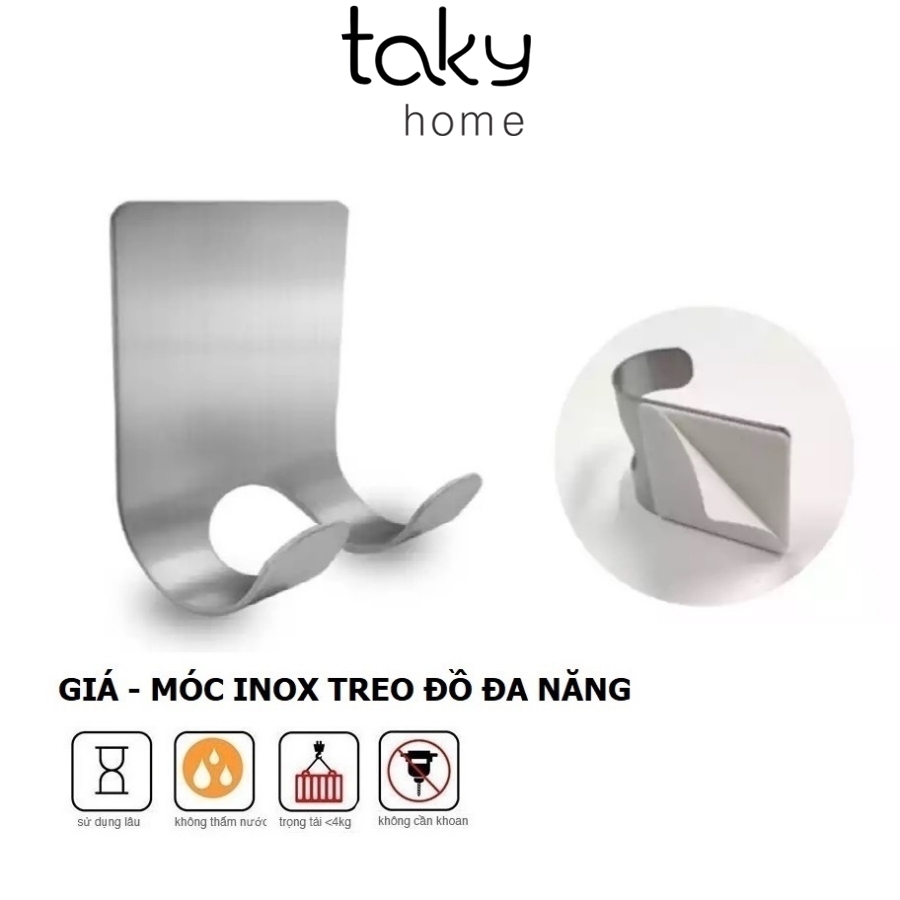 Móc Inox Dán Tường Đa Năng, Móc Gài Phích Điện, Treo Đồ Đa Năng Phòng Tắm, Khu Bếp, Tiện Dụng, Gọn Gàng, TakyHome2012Bac